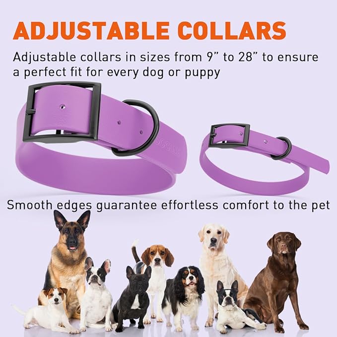 Dogline Biothane Coated Webbing Dog Collar with Black Metal Hardware: Durable Easy-Clean Everyday Collar for Dogs - Comfortable Adjustable Odor-Resistant Pet Collar, W1 x L22-25", Amethyst Purple
