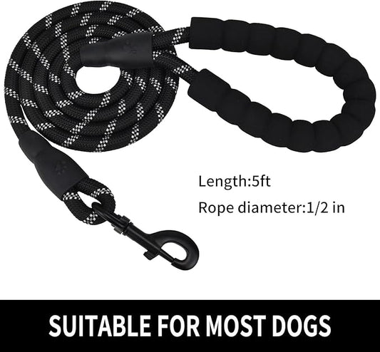 5/6 FT Strong Pet Dog Leash with Soft Padded Handle,Highly Reflective Rope for Night Walking,360-Degree Rotating Metal Buckle Without Tangles,Suitable for Small,Medium and Large Dogs.(5ft)