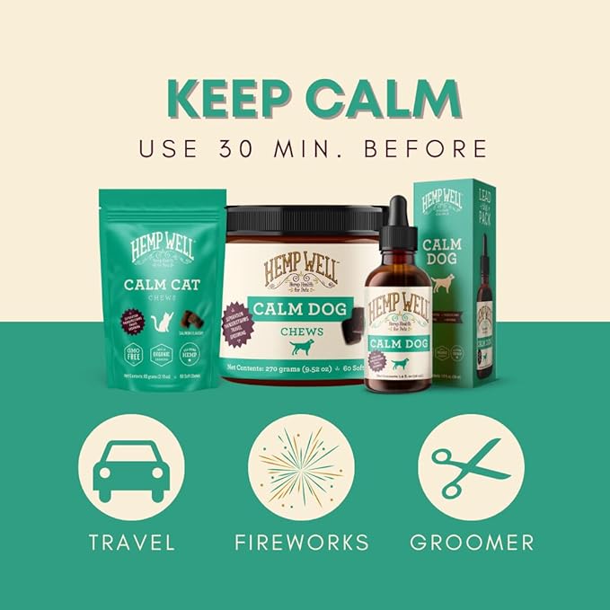Hemp Well Calm Dog Soft Chews: 60 ct. Organic Hemp Infused with Melatonin - Calming Chews for Separation, Thunderstorms, and Stress - 1 Pack Chews