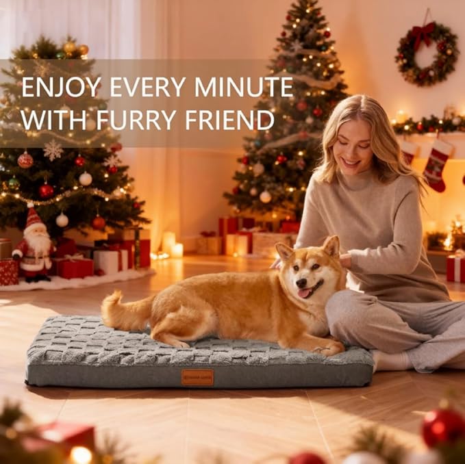 Patas Lague Orthopedic XL Dog Bed Large Sized Dog 48''X30'', Waterproof Soft Comfortable Egg Crate Foam Large Pet Beds Crate Mat with Removable Washable Cover and Nonskid Bottom, Grey