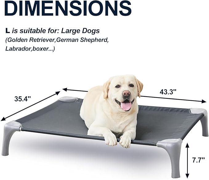 Elevated Dog Bed for Large Dogs, Easy to Assemble Raised Dog Cot with Pet-Friendly Feet, Aluminum Alloy Frame, Breathable Mesh (Light Grey)