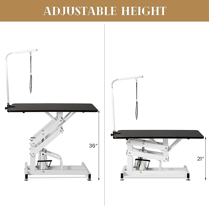 Hydraulic Dog Grooming Table for Small/Large Dogs, Heavy Duty Professional Pet Grooming Table with Adjustable Overhead Arm and Noose, Range 21-36 Inch, 43''/Black