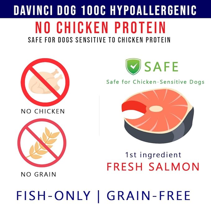 Davinci Dog Hypoallergenic Salmon 3.3lb – for Small Breeds, Novel Fish Protein, NO Chicken, Sensitive Stomach, Grain-Free, Dry Dog Food