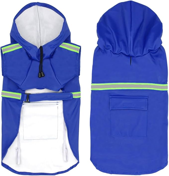 Pet Dog Raincoat Waterproof Reflective Lightweight with Adjustable Hood for Small Medium Large Dogs (Blue,L)
