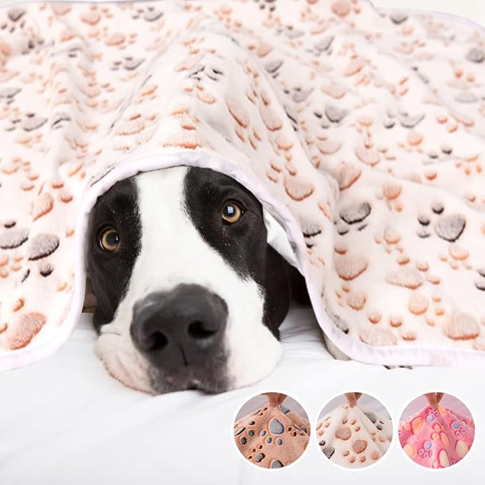 Rezutan Upgraded Dog Blankets for Large Dogs, Dog Cat Blankets Washable 50" x 60", Soft Pet Mat Throw Cover for Kennel Crate Bed, Cute Paw Pattern, Dog Blanket, Pet Blanket （1 Pack White）