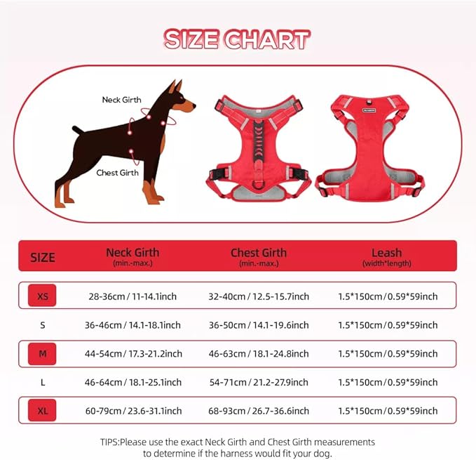 Dog Harness No Pull Adjustable Reflective,for Medium and Large Small Dog with Leash 59.06in (Red, XS)