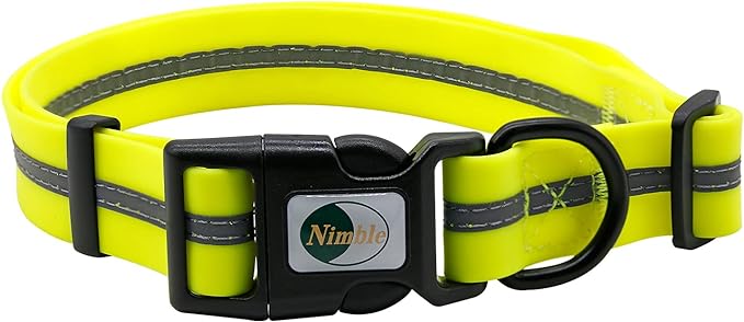 NIMBLE Dog Collar Waterproof Pet Collars Anti-Odor Durable Adjustable PVC & Polyester Soft with Reflective Cloth Stripe Basic Dog Collars S/M/L Sizes (Small (9.45”-14.17”inches), Fluorescent Yellow)