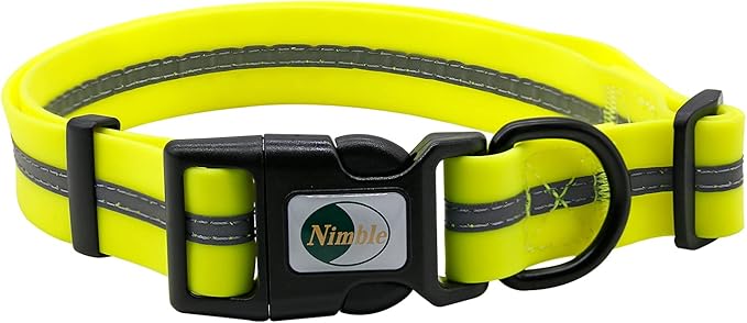 NIMBLE Dog Collar Waterproof Pet Collars Anti-Odor Durable Adjustable PVC & Polyester Soft with Reflective Cloth Stripe Basic Dog Collars S/M/L Sizes (Large (15.35”-24.8”inches), Fluorescent Yellow)