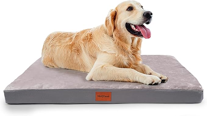 Waterproof Dog Bed for Medium Sized Dogs, Orthopedic Washable Crate Pad 29 inch, Egg Crate Foam Pet Bed Mat with Removable Cover, Anti-Slip Reversible Kennel Pad, 29''×18'', Grey