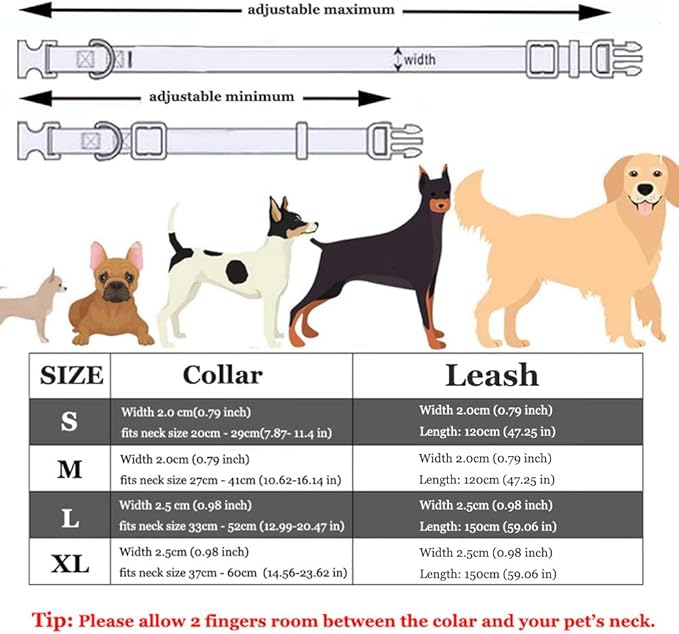 Velvet Dog Collar and Leash Set, Bright & Stylish Leash and Collar Set, Durable Pet Collars with Heavy Duty Quick Release Metal Buckle Adjustable for Samll Medium Large Dogs or Cats