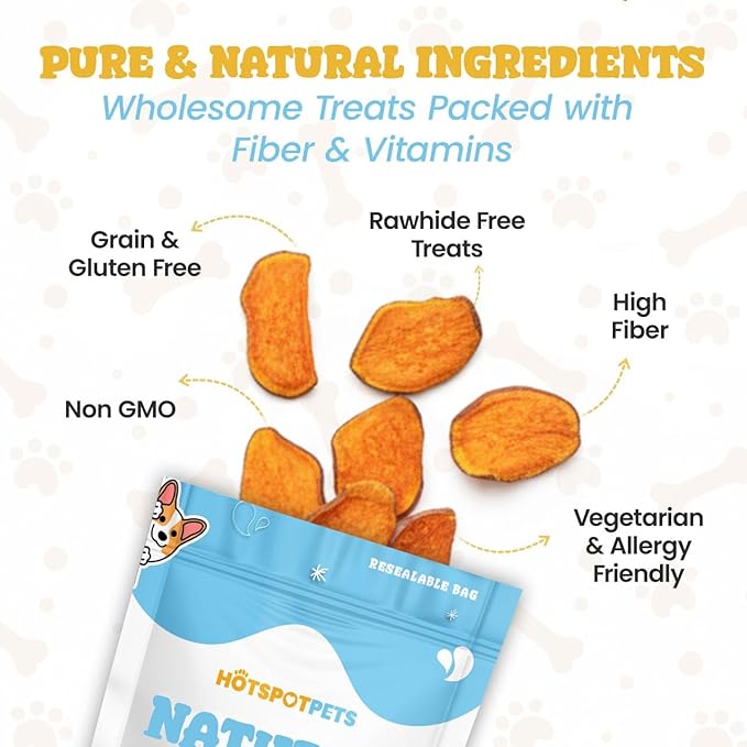 hotspot pets Dehydrated Sweet Potato Dog Treats - 1lb All-Natural, High Protein, Low Fat - Slow Roasted Oven Baked A Healthy Rawhide Alternative Dog Chews - Training & Treats
