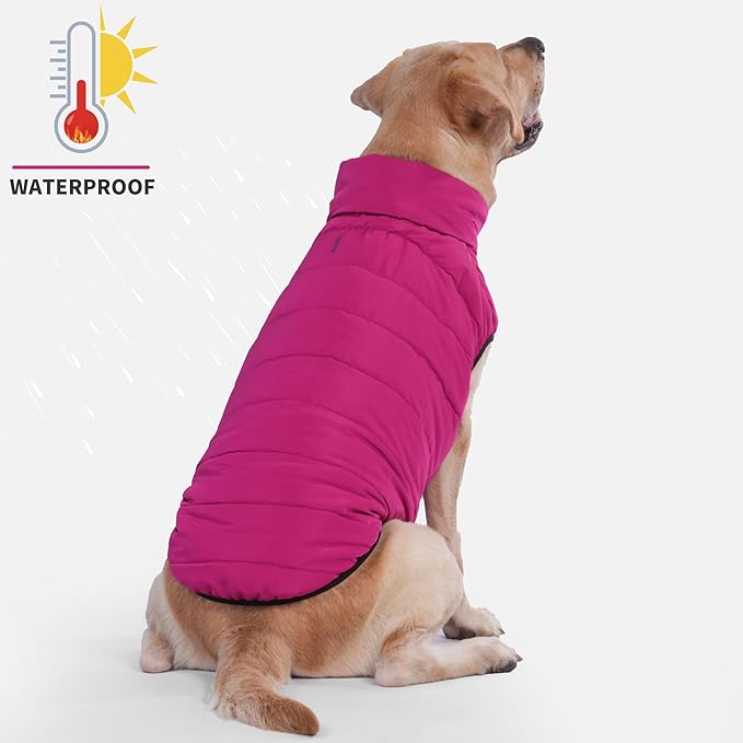 LovinPet Reversible Dog Puffer Coat for Medium & Large Dogs, Down‑Insulated Winter Jacket, Water‑Resistant & Wind‑Resistant, Anti‑Static, Dual-Sided Blue & Red for Cold Weather, 3XL