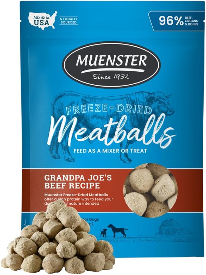 Muenster Freeze Dried Beef Meatball Dog Treats 4 oz - Grain Free, Made in USA