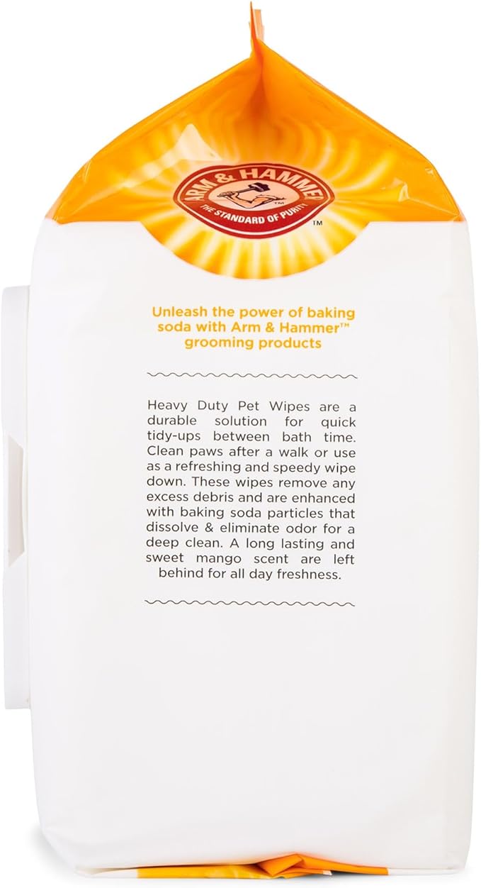 Arm & Hammer for Pets Heavy Duty Multipurpose Dog Bath Wipes, Mango Scent - Grooming Dog Wipes for Butt, Paw Wipes for Dogs, Dog Deodorant and Odor Eliminator, Pet Cleaning Wipes, 100 Count