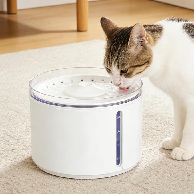 Smart Automatic Pet Water Fountain, 2.2L Cordless with Infrared Sensor, Dual Modes, Ultra-Quiet Pump, Safe for Cats & Dogs (White, No Infrared Sensor)