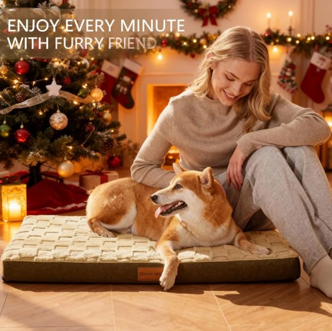 Patas Lague Orthopedic XL Dog Bed Large Sized Dog 42''X28'', Waterproof Soft Comfortable Egg Crate Foam Large Pet Beds Crate Mat with Removable Washable Cover and Nonskid Bottom, Brown