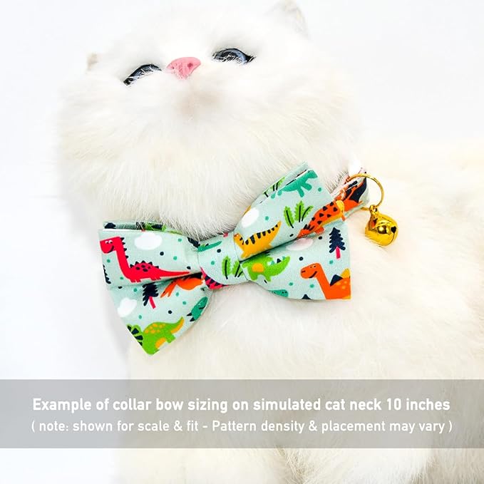Cute Dinosaur Cat Bow Tie Collar, Sage Green Cat Collar, Breakaway Safety Collar, Wedding/Birthday Cat Accessories
