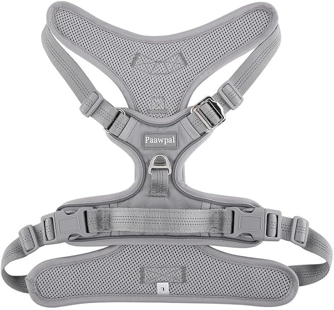 Adjustable Dog Harness - No Pull, Reflective, Soft Padded for Small, Medium, Large Dogs - Includes Leash and Collar Light Silver M