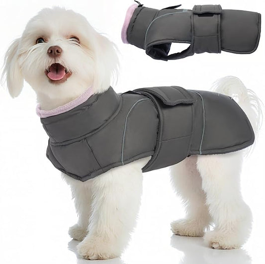 Gray Dog Coat Warm Pet Winter Coat with Leash Hole Waterproof Dogs Jacket with Fleece Lined Soft Pet Sweater for Cold Weather Windproof Puffer Coats for Small Dogs Thick Pets Clothes