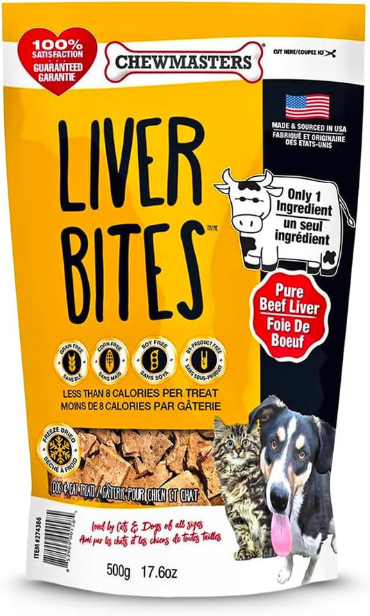 Chewmasters 100% Pure Beef Liver Bites, Healthy Freeze Dried Dog Treats, 17.6 oz, All Natural, Grain Free, High Protein & Zero Additives, Made in USA, Packed with Nutrients and Vitamins