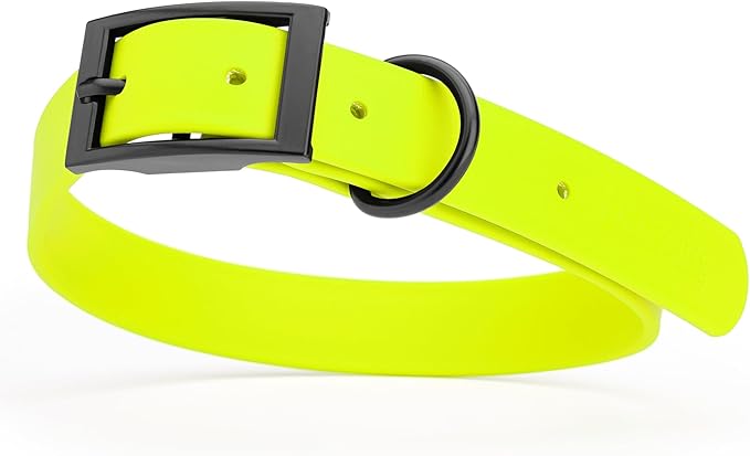 Dogline Biothane Coated Webbing Dog Collar with Black Metal Hardware: Durable Easy-Clean Everyday Collar for Dogs - Comfortable Adjustable Odor-Resistant Pet Collar, W1 x L18-22, Safety Yellow