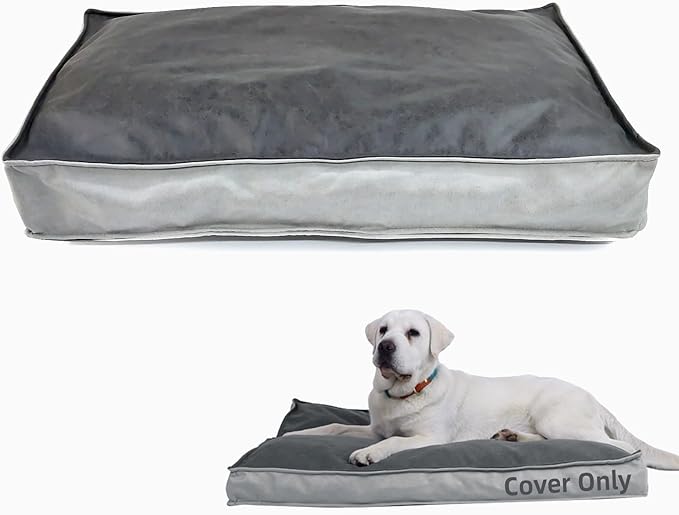 Dog Bed Covers Replacement Washable, Scratch Resistant Soft Faux Leather Dog Bed Cover with Zipper 48" L x 36" W x 4" H, Cover Only