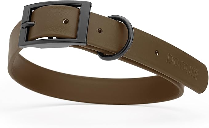 Dogline Biothane Coated Webbing Dog Collar w/Black Metal Hardware: Durable Easy-Clean Everyday Collar for Dogs - Comfortable Adjustable Odor-Resistant Pet Collar, W1 x L22-25", Dark Chocolate Brown