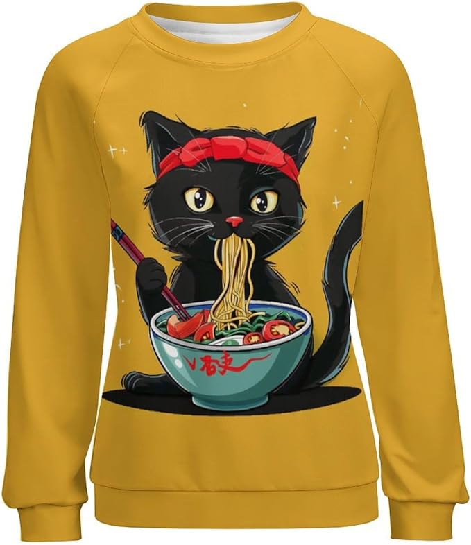 Womens Ugly Christmas Sweatshirt Funny Cat Dog Printed Xmas Pullover Shirts Crewneck Long Sleeve Graphic Hoodies
