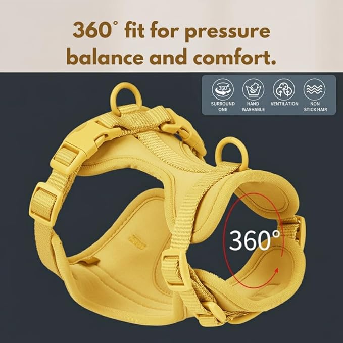 Dog Harness, No-Pull Pet Harness with 3 Leash Clips, Adjustable Soft Padded Dog Vest, Breathable Mesh Cushion for Small Medium Large Dogs (Yellow, Small (Neck:12"-16" Chest 16"-20"))