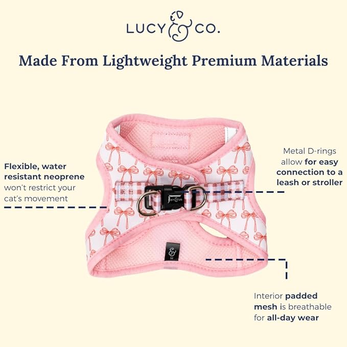 Lucy & Co. Take a Bow Step-in Cat Harness & Leash Bundle – Reflective, Breathable & Adjustable Harness for Cats, Kittens & Small Dogs, Lightweight & Secure and Dual Leash Clips – Small
