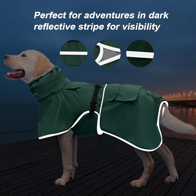 Reflective Dog Raincoat Waterproof Adjustable Dog Hooded Poncho Raincoat for Medium Large Dogs, Lightweight Pet Rain Jacket(Green, 4XL)