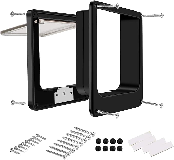 CEESC Large Cat Door for Interior/Exterior Door, Weatherproof, Black, Rotary 4 Way Locking Pet Door for Cats & Dogs with Circumference < 23.62", Upgraded Version