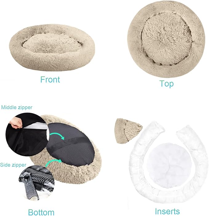 SAVFOX Plush Calming Dog Beds, Donut Dog Bed for Small Dogs, Medium, Large, X-Large & XX-Large, Comfy Cuddler Dog Bed and Cat Bed in Faux Fur, Washable Dog Bed, Multiple Sizes S-XXL
