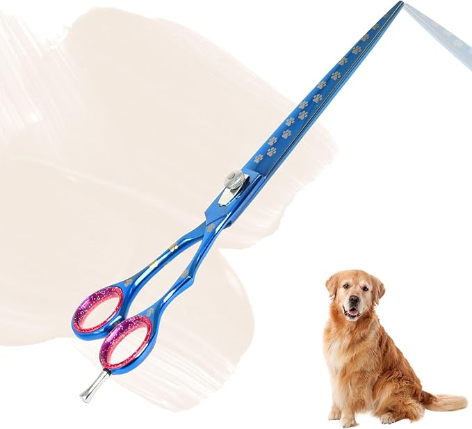 Pet Grooming Scissor Dog Blade scissor Pet Grooming Scissors Dog Hair Cutting Shears with Bag for Professional Right Hand Pet Groomer (Blue Straight, 9.0")