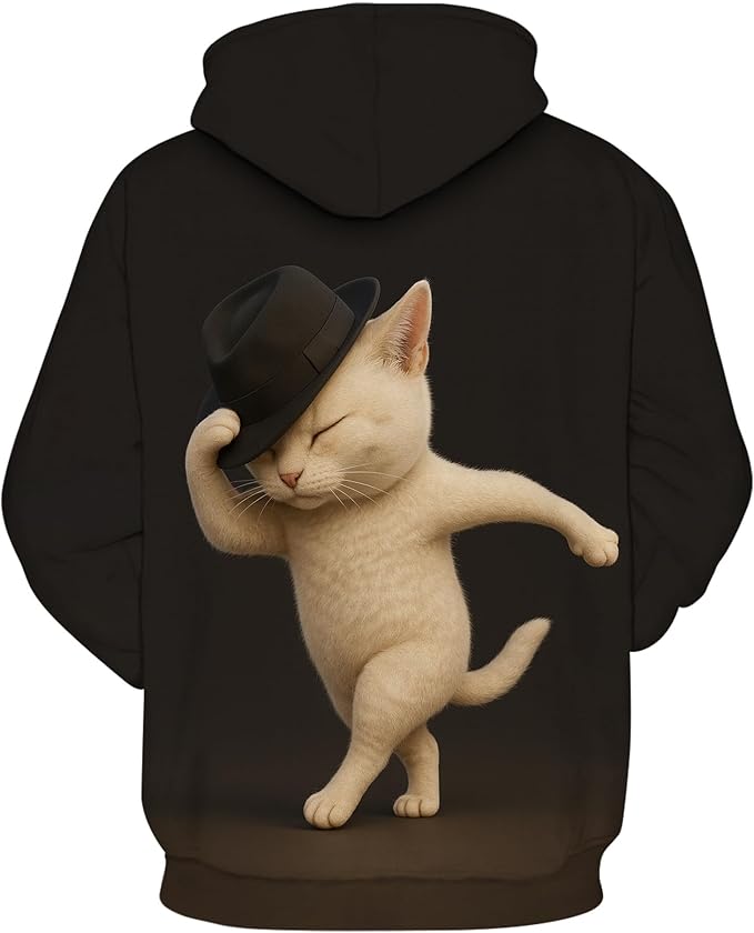 Blissboy Novelty Long Sleeve Hoodie Funny Cat Print Sweatshirts