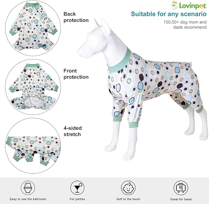 LovinPet Large Dog Pjs - Anti Licking & Anxiety Calming Dog Clothes, All Season Lightweight Stretchy Fit, Bullseye Melon Print, Pet Pajamas for Dogs, Pitbull Clothes, Grey L