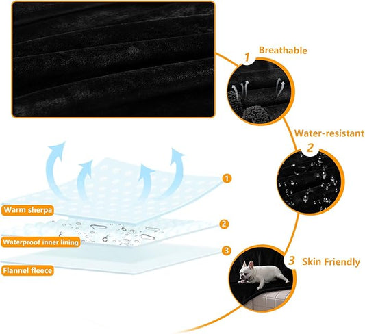 Black Waterproof Blanket for Ded Covers,85x85in Pet Blankets for Big Dogs Doggie Bed Couch Cover Puppy Jacquard Fleece Blanket Sofa Warm Winter Mat Washable for Cats-Black,XXL-85x85in
