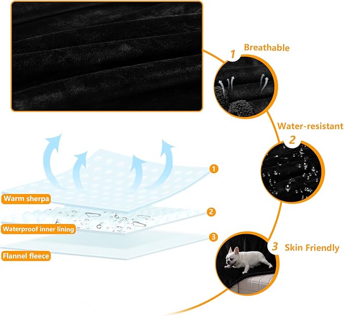 Waterproof Dog Blanket for Bed Covers Reversible Big Pet Puppy Blankets Leakproof Sofa Couch Washable Sherpa Fleece Covers Winter Cat for Warm-L-65x57in