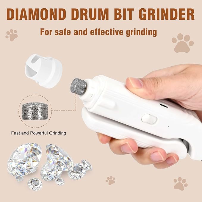 2-in-1 Dog Nail Grinder & Dog Nail Clippers- Gentle Drill Trimmer with Led Light for Large Medium Small Dogs Cats Pets Claw (Pink)