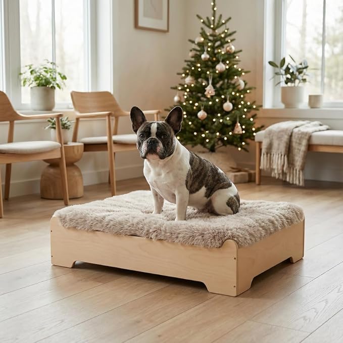 GLOSSGODS Elevated Dog Bed Frame and Mattress with Washable Cover, Naturalwood S Puppy Up to 40 lbs