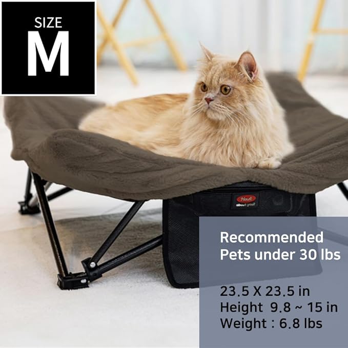 Two Heights in One, Dog Bed Cot for Pet, Waterproof Mesh, Adjustable Height, Indoor/Outdoor (Black, Medium)