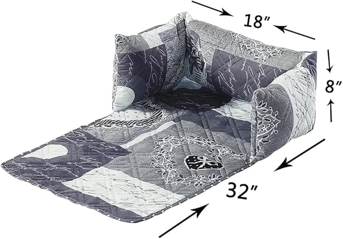 Brilliant Sunshine Quilted Calming Dog Bed Mat, Removable Washable Cover, Cushion Protector and Couch Covers for Dogs, Pets, Cats, Small, Grey Heart Love Patchwork