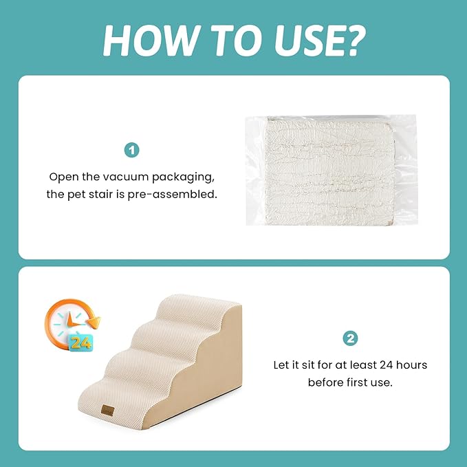 Dog Stairs for Small Dogs 15.7" H, 4-Step Slope Dog Steps for Bed, Couch or Chair, Sturdy Pet Ramp for Puppy, Older Cat, Pet Ladder with High Density Foam, 15.7x28.3x15.7 inch, Beige
