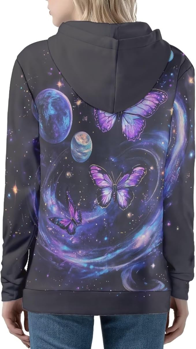 WELLFLYHOM Women Y2K Hoodie Zip Up Sweatshirt Vintage Jackets Hooded Cardigan