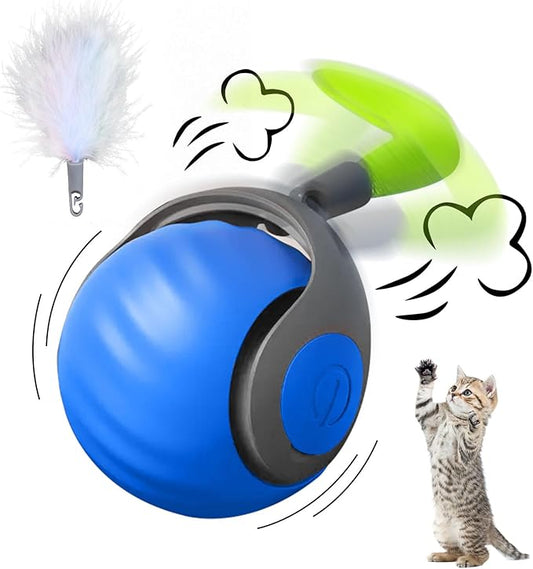 LUPAPA Interactive Cat Ball Toy with Feather, Smart Ball for Indoor Cats, Motion Activated Automatic Cat Toys, USB Rechargeable Toys, Blue
