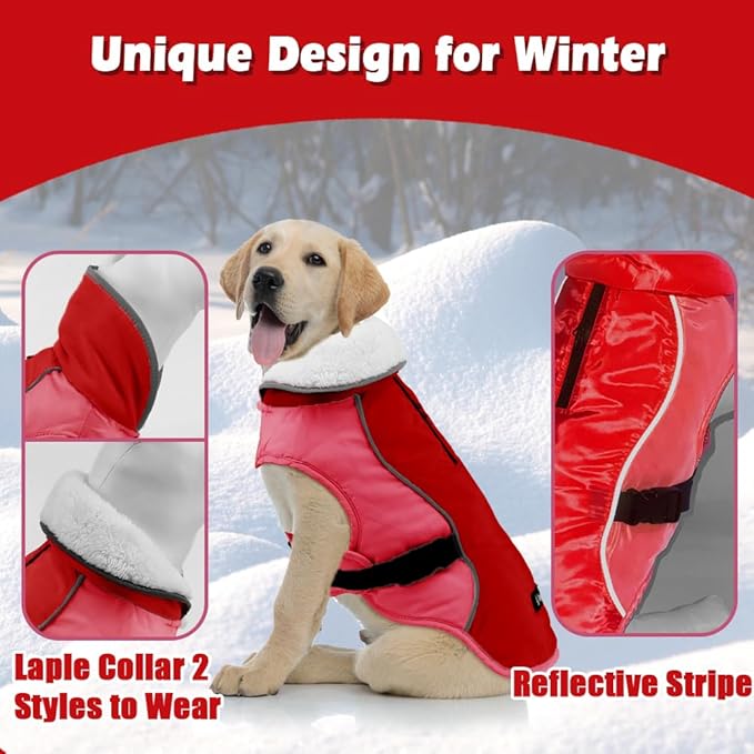EMUST Dog Cold Weather Coats, Fleece Lining Small/Medium/Large Dogs Jacket for Winter, Warm Warm Dog Winter Clothes for Large Dogs, New Orange, XL