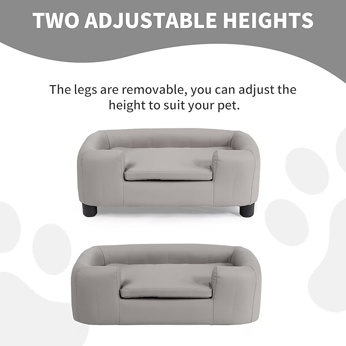 25-Inch Modern Pet Sofa with PU Scratch-Resistant Fabric and Adjustable Legs, Elevated Dog Couch for Small and Medium Dogs, Comfortable Dog Sofa Bed