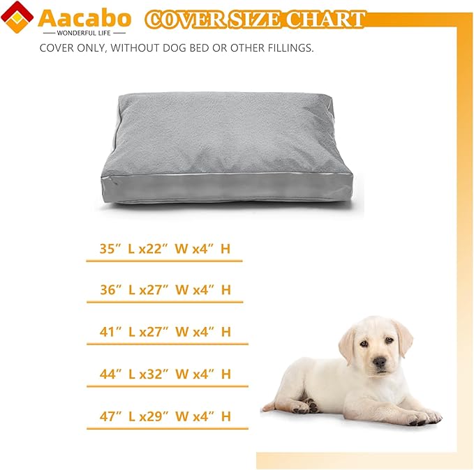 Dog Bed Cover,Heavy Duty Durable Waterproof Fluffy Soft Short Plush Replacement Dog Bed Covers,35" L x 22" W x 4" H Inch Washable Removable Pet Bed Mattress Cover with Zipper.Grey,Cover Only.