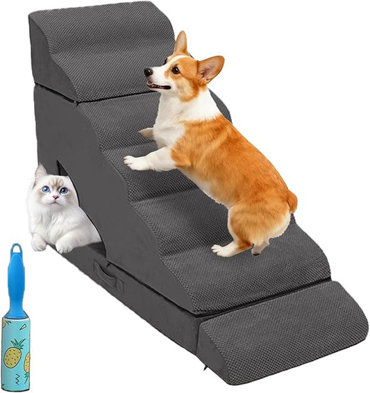 Dog Stairs & Steps for High Beds 30-36 inches High Tall, LitaiL Pet Stairs/Steps for High Beds 34 inch High for Small Large Dogs, Non-Slip 7 Steps Dog Ramps for Old Dogs/Cats