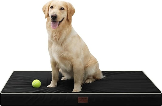 Dog Bed Mats for Big Dogs - Orthopedic Dog Pet Bed Thick Egg Foam Crate, Removable Washable Cover, Non-Slip Bottom Durable Dog Crate Bed Mat (Black, XL(42''x30''x4''))